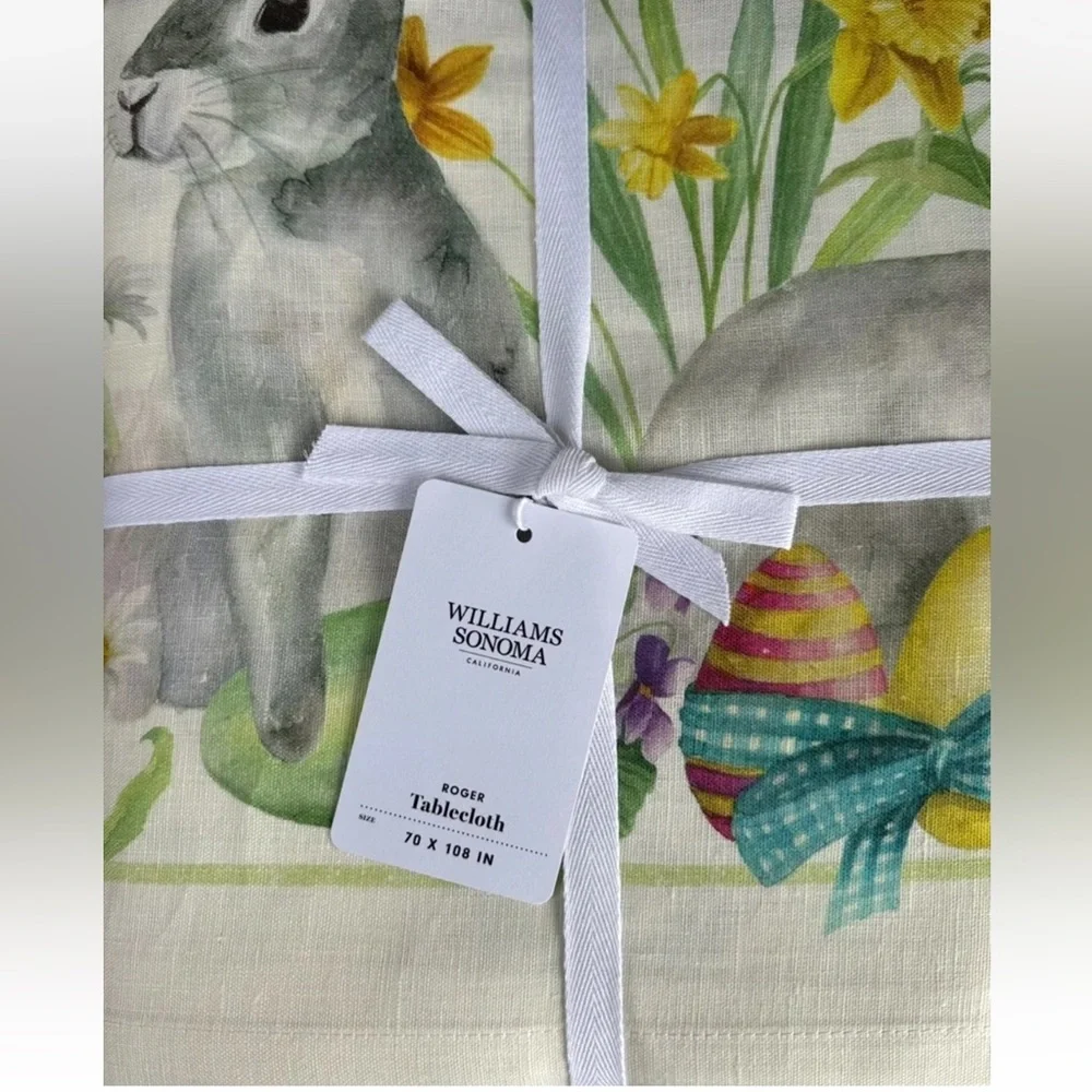 Williams Sonoma Roger Printed Linen Easter Tablecloth 70”x108” NWT